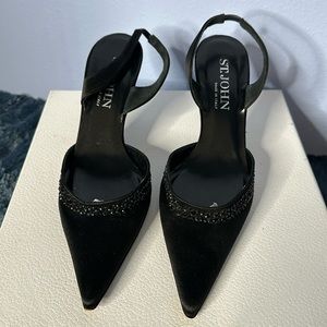 St John Black Satin Womens Slingback Shoes